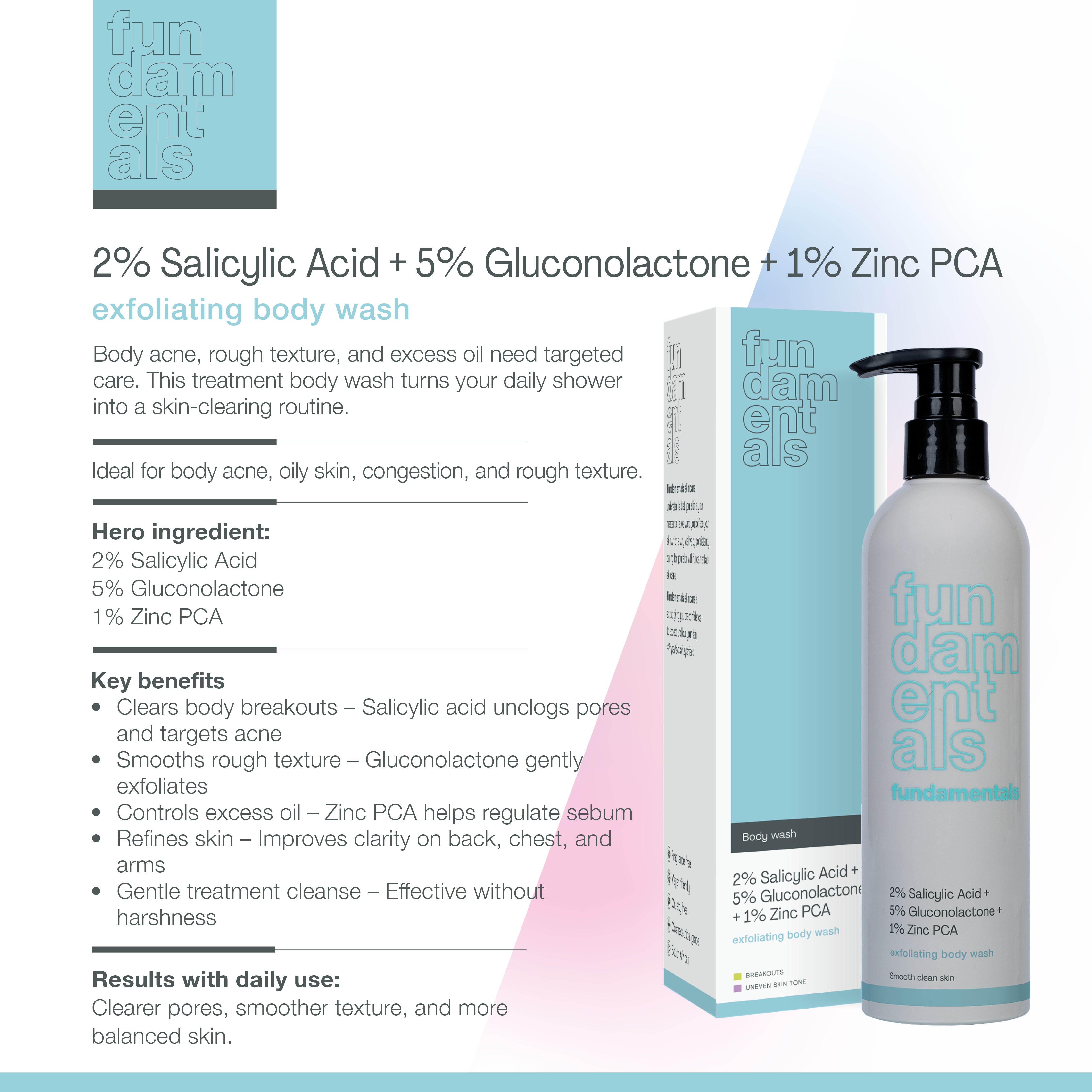 2% Salicylic Acid + 5% Gluconolactone + 1% Zinc PCA - Body Wash